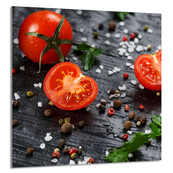 TMK ArtDeko Üveg konyhai hátfal 60x65cm, paradicsom mintás, multifunkcionális