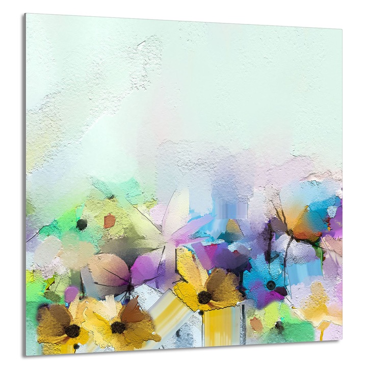 TMK ArtDeko Üveg konyhai hátfal 60x65 cm, virág design, multifunkcionális, magas hőmérsékletnek ellenálló