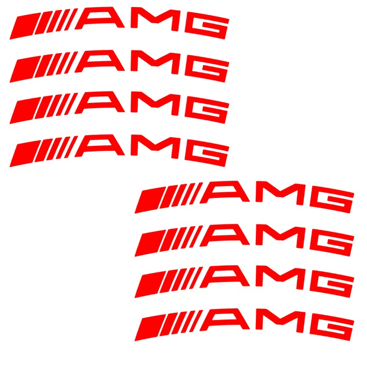 Set 8 x Stickere auto tuning pentru Mercedes AMG, pentru jante aliaj, rezistente, rosu