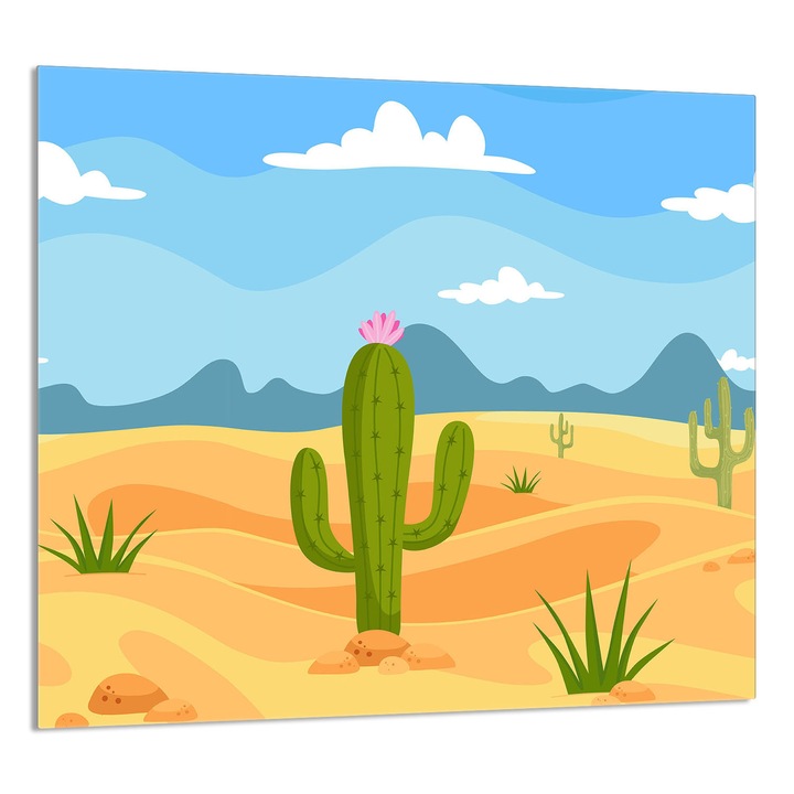 TMK ArtDeko Üveg konyhai hátfal, 65x60 cm, kaktusz design, multifunkcionális