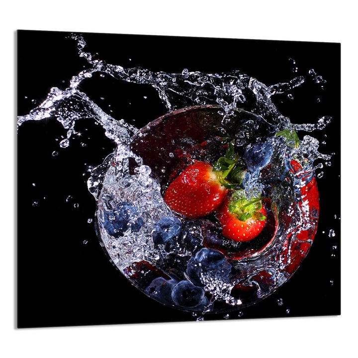 TMK ArtDeko 65x60cm konyhai üvegpanel, eper dizájn, többfunkciós