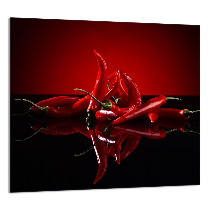 TMK ArtDeko Üveg konyhai hátfal, 65x60cm, Chilli design, multifunkcionális, magas hőmérsékletnek ellenálló