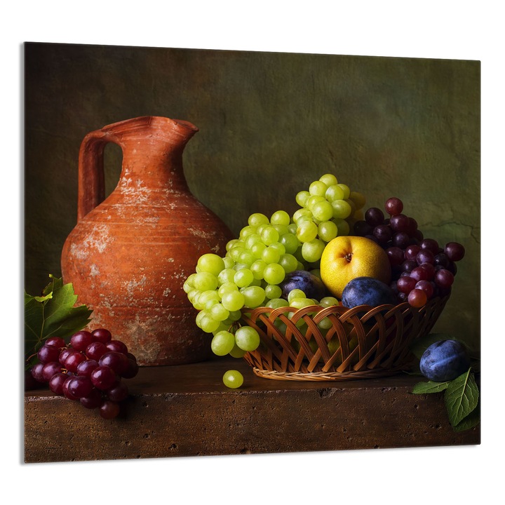 TMK ArtDeko 65x60 cm konyhai üvegpanel, szőlő design, multifunkcionális