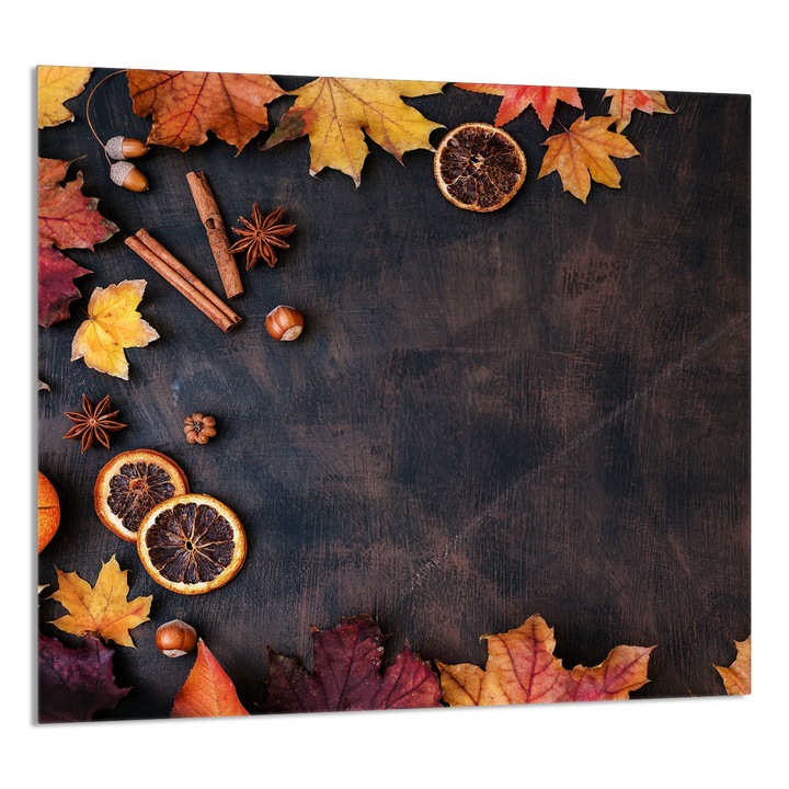 TMK ArtDeko 65x60 cm konyhai üvegpanel, levél dizájnnal, multifunkcionális