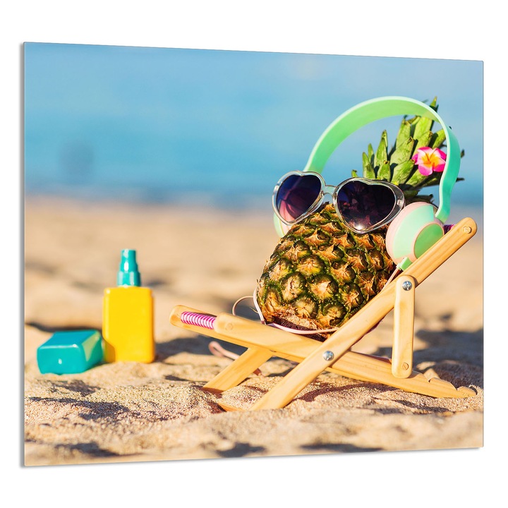 TMK ArtDeko üveg konyhai hátlap 65x60 cm, ananász design, multifunkcionális