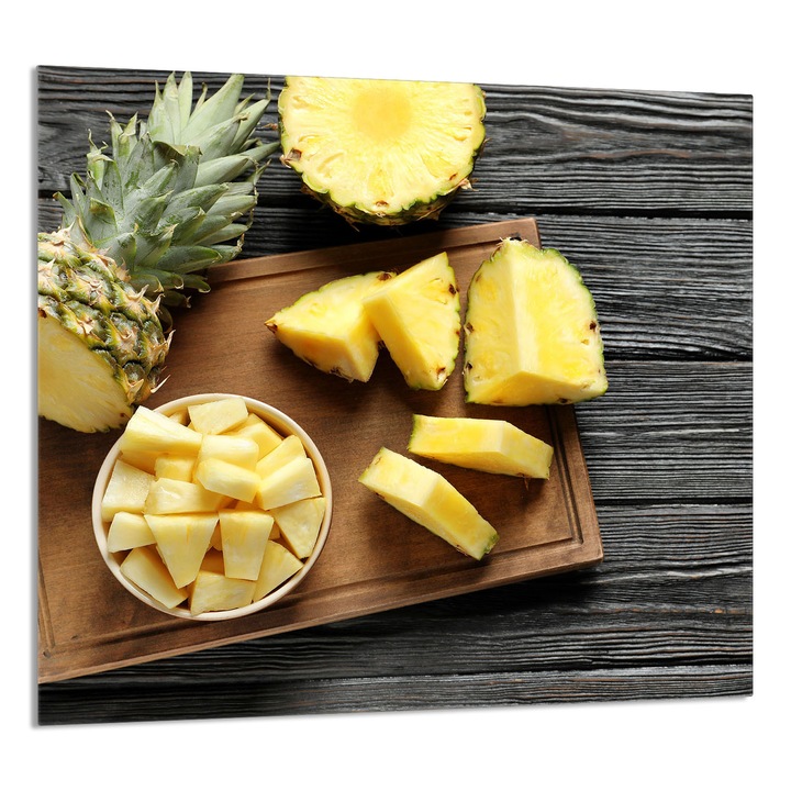 TMK ArtDeko konyhai üvegpanel 65x60 cm, ananász mintával, multifunkcionális, magas hőmérsékletnek ellenálló