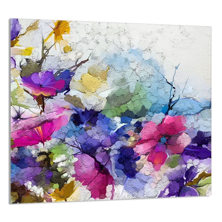 TMK ArtDeko Üveg konyhai hátfal, 65x60 cm, virág design, védelem, többszínű