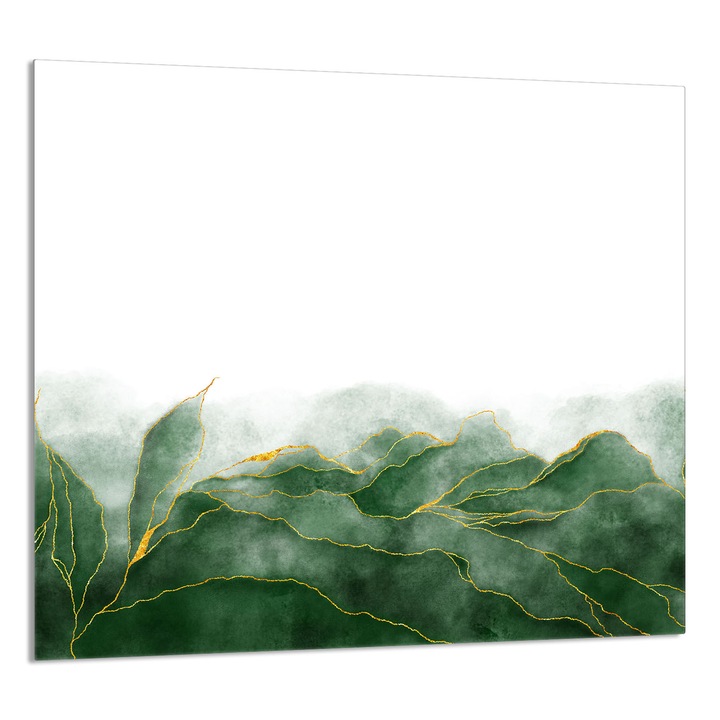 TMK ArtDeko 65x60 cm-es dekoratív üveglap konyhába, levél design, multifunkcionális