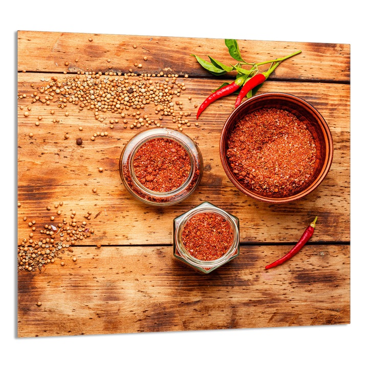 TMK ArtDeko konyhai üvegpanel 65x60cm, Chilli design, multifunkcionális, magas hőmérsékletnek ellenálló