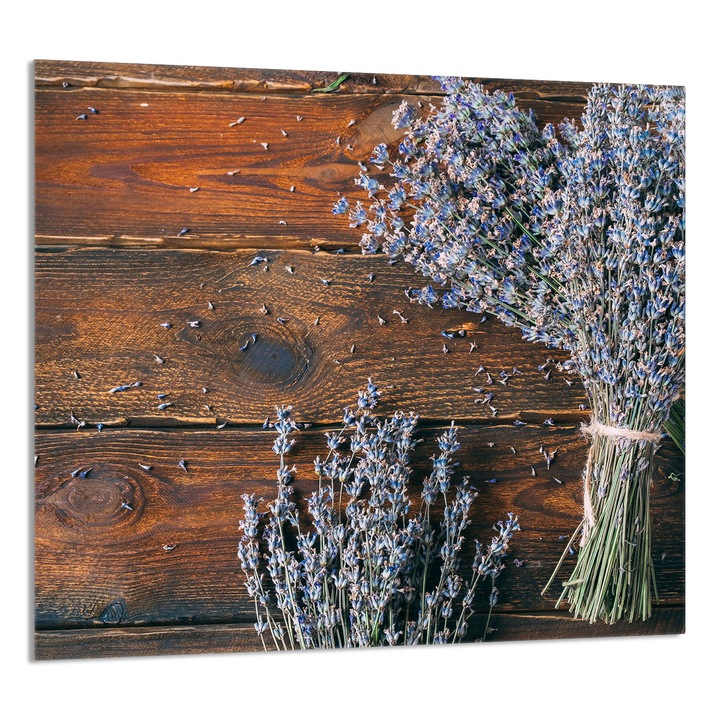 TMK ArtDeko dekoratív üveg fali panel konyhába, 65x60 cm, levendula design, multifunkcionális