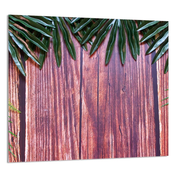 TMK ArtDeko dekoratív üveg fali panel konyhába, 65x60 cm, levélmintás, multifunkcionális