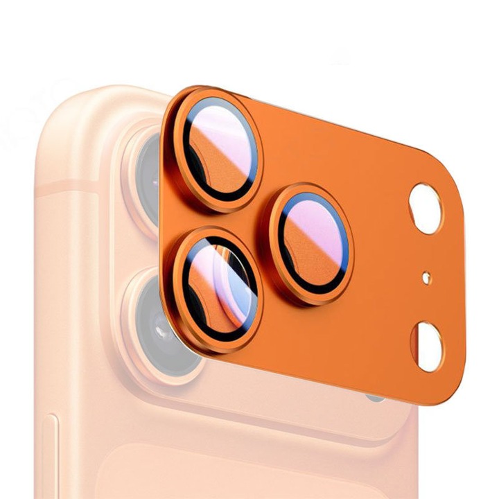 Kit de protectie Camere, Metalic, Full Cover pentru iPhone 17 Pro Max, Portocaliu