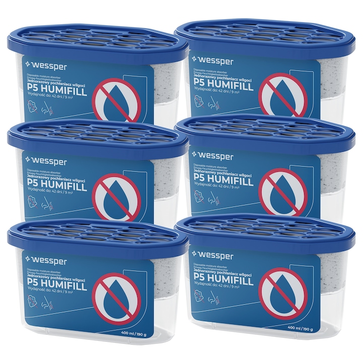 Set 6 absorbante umiditate Wessper P5 HUMIFILL, aroma lavanda, 400ml, 8x15x8cm