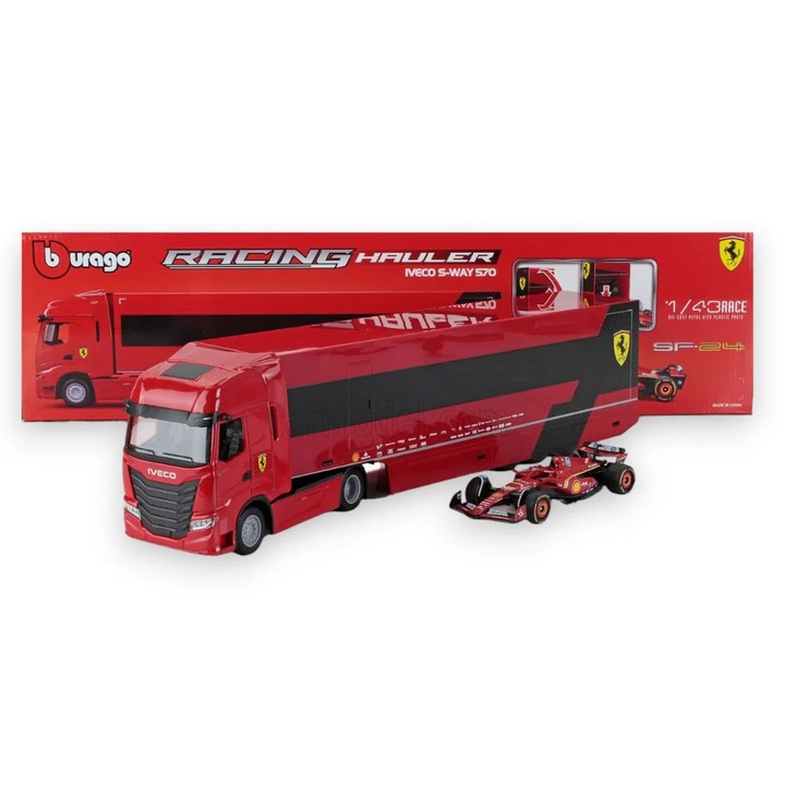 Macheta Transportor Iveco S-Way 570, Formula 1 Ferrari SF-24 #16 Leclerc, 1/43, metal, plastic