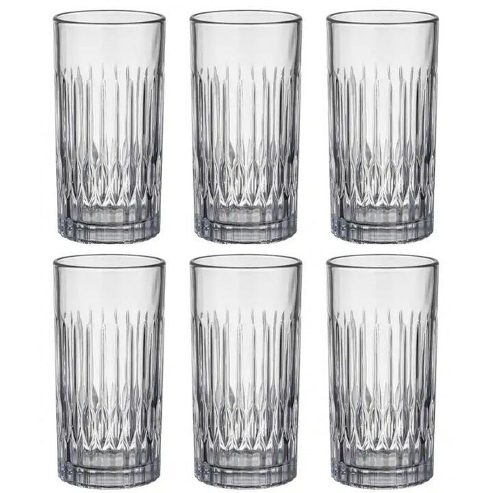 Set 6 pahare apa Brina, lung, sticla, 390 ml