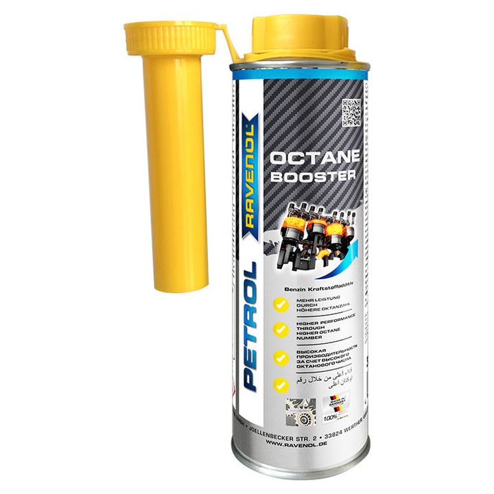 Aditiv benzină RAVENOL Octane Booster 300 ml, crește cifra octanică, previne zgomotele motorului