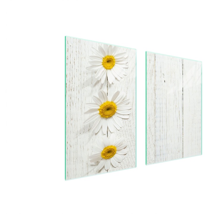 Tocator de bucatarie, TMK ArtDeko, Sticla, 2 Piese, Multifunctional, Protectie plita, 52x35cm/52x30cm, Lemn