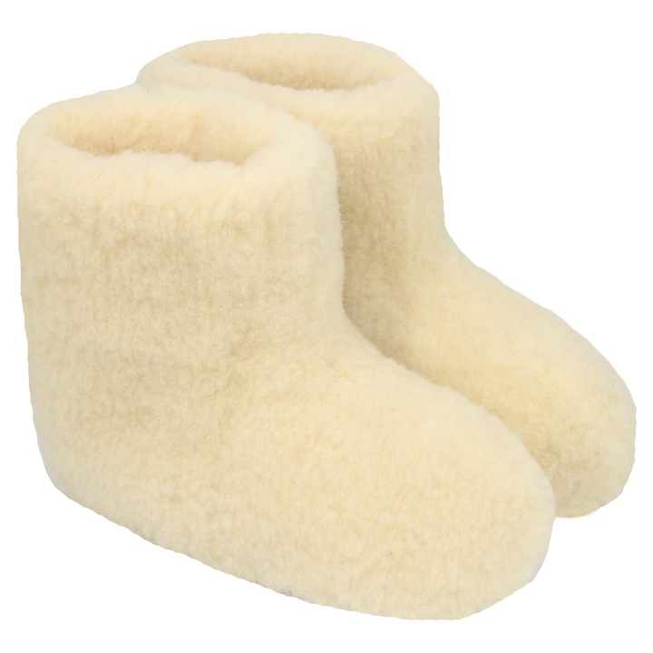 Papuci inalti din lana merinos 100% pentru femei – ecru, Ecru, 36