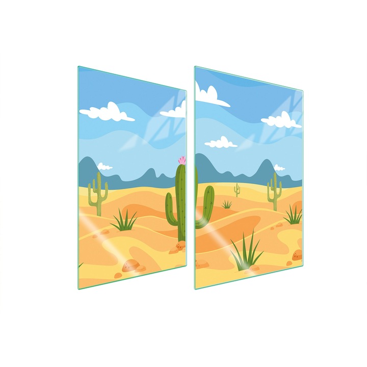 Konyhai üveg védőburkolat, 2x35x52 cm, TMK ArtDeko, kaktusz design, magas hőmérsékletnek ellenálló