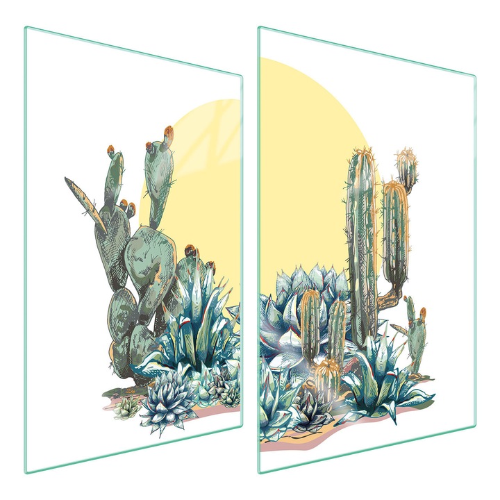Üveg konyhai védőlemezek 2x35x52 cm, TMK ArtDeko, kaktusz design, magas hőmérsékletnek ellenálló
