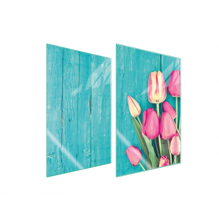 Üveg konyhai hátfal, 2x35x52 cm, TMK ArtDeko, virágmintás, magas hőmérsékletnek ellenálló