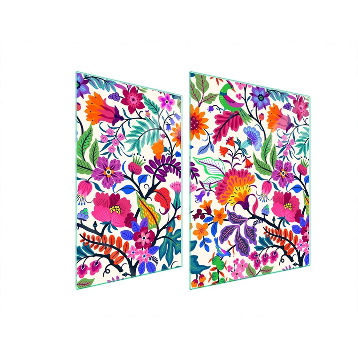 TMK ArtDeko üveg főzőlap védő, 30x40x52 cm, virágmintás, multifunkcionális