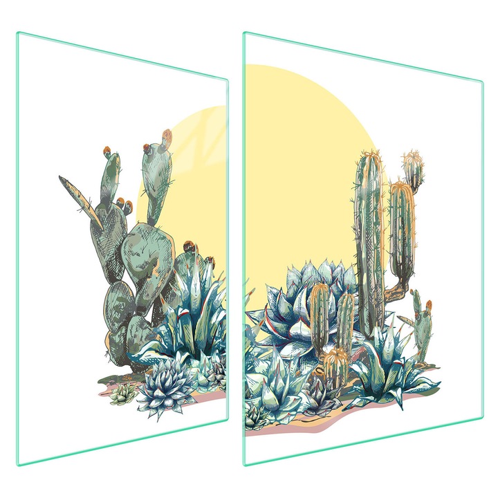 TMK ArtDeko üveg főzőlap védőlap, 30x40x52 cm, kaktusz design, multifunkcionális