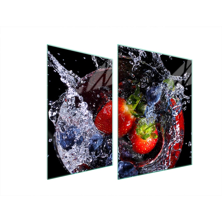 TMK ArtDeko üveg tűzhelyvédő lap, 30x40x52 cm, eper design, multifunkcionális