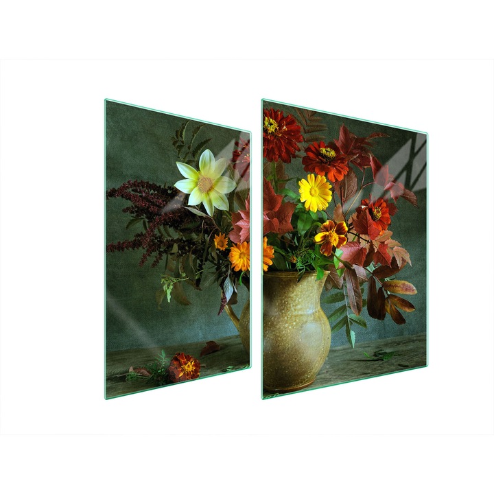 TMK ArtDeko üveg tűzhelyvédő lap, 30x40x52 cm, virágos design, multifunkcionális