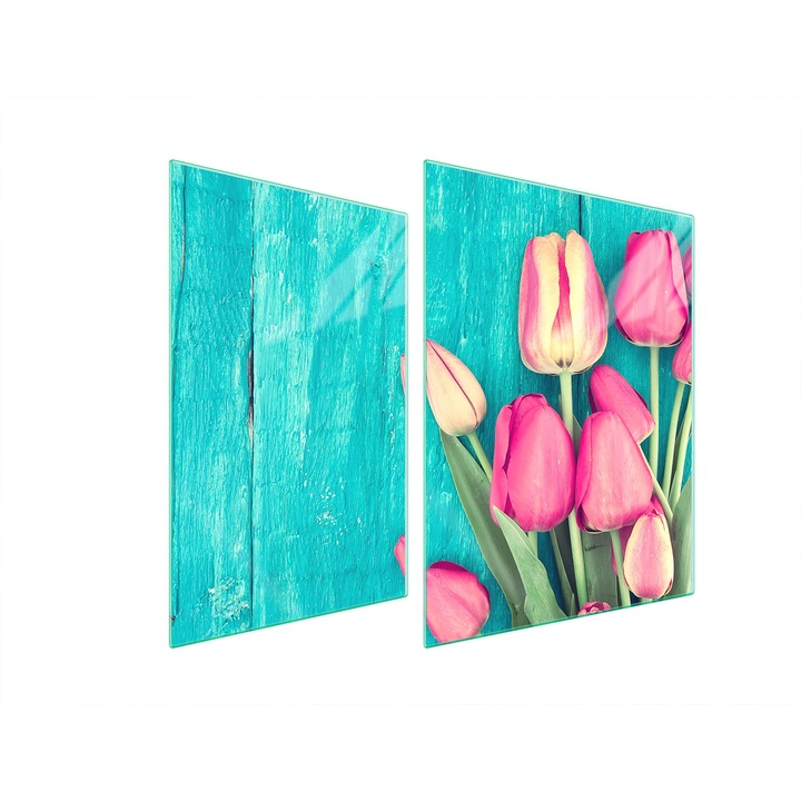 TMK ArtDeko üveg tűzhelyvédő, 30x40x52 cm, virágmintás, multifunkcionális