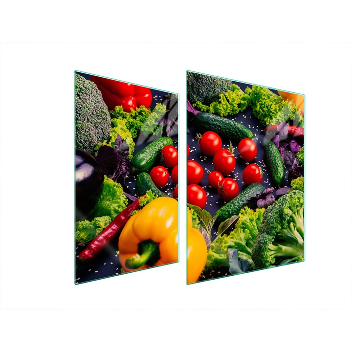 Üveg tűzhelyvédő lap TMK ArtDeko, 30x40x52 cm, zöldség mintás
