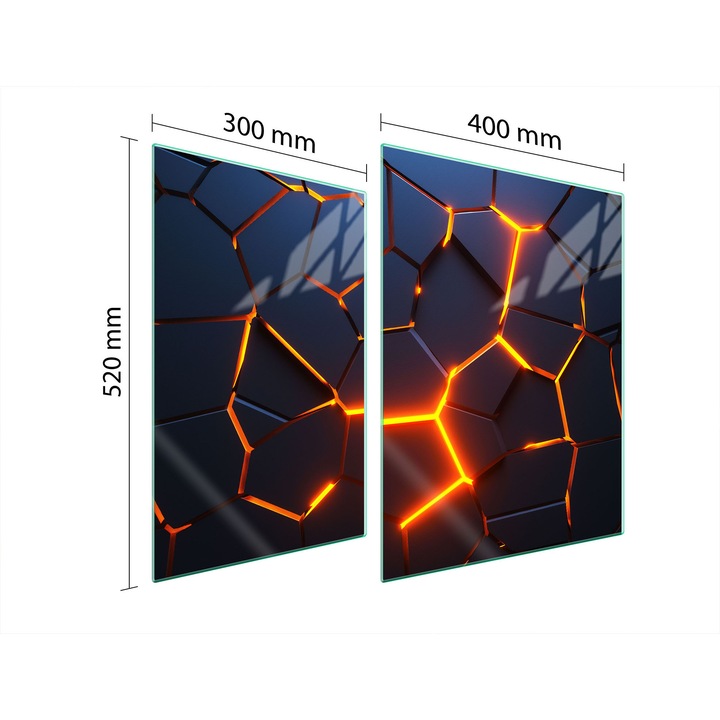 TMK ArtDeko 30x40x52 cm üveg főzőlap védőlemez, modern dizájn, magas hőmérsékletnek ellenálló, többszínű