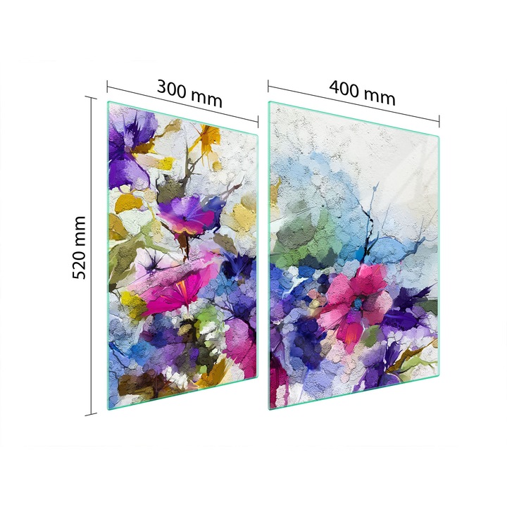 TMK ArtDeko üveg főzőlap védő, 30x40x52 cm, virágos design, multifunkcionális