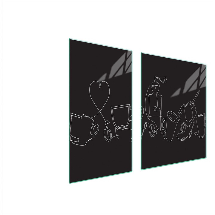 Üveg tűzhelyvédő lap 30x60x52 cm, TMK ArtDeko, modern design, hőálló, fekete