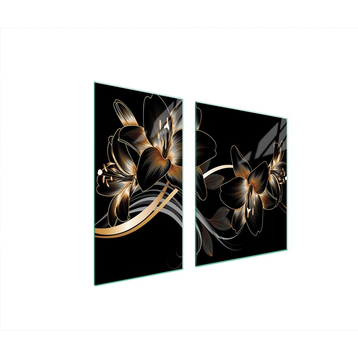 Üveg tűzhelyvédő lap 30x60x52 cm, TMK ArtDeko, modern design, magas hőmérsékletnek ellenálló, fekete/arany