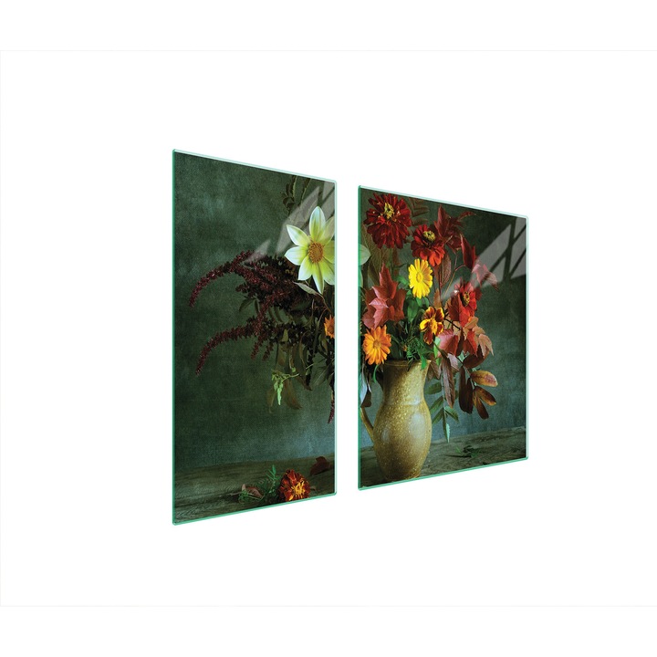 TMK ArtDeko üveg tűzhelyvédő lap, 30x60x52 cm, virágmintás, multifunkcionális