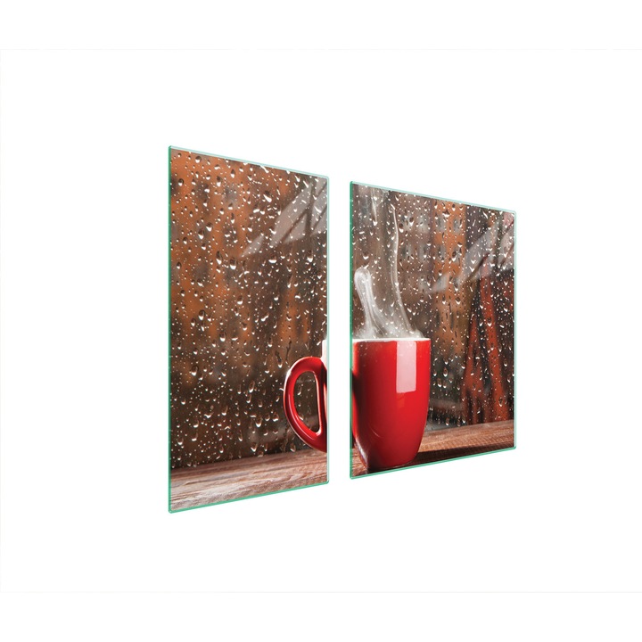 TMK ArtDeko üveg tűzhelyvédő lap, 30x60x52 cm, modern design, könnyen tisztítható, barna/piros