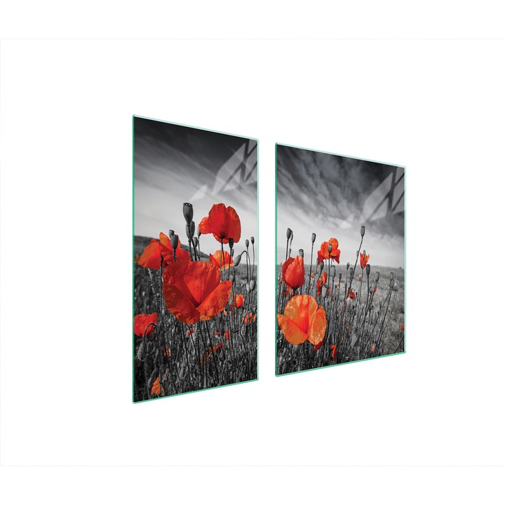 Üveg tűzhelyvédő lap 30x60x52 cm, TMK ArtDeko, modern design, könnyen tisztítható, szürke/piros