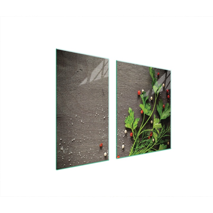 TMK ArtDeko üveg tűzhelyvédő lap, 30x60x52 cm, modern design, könnyen tisztítható, szürke/zöld