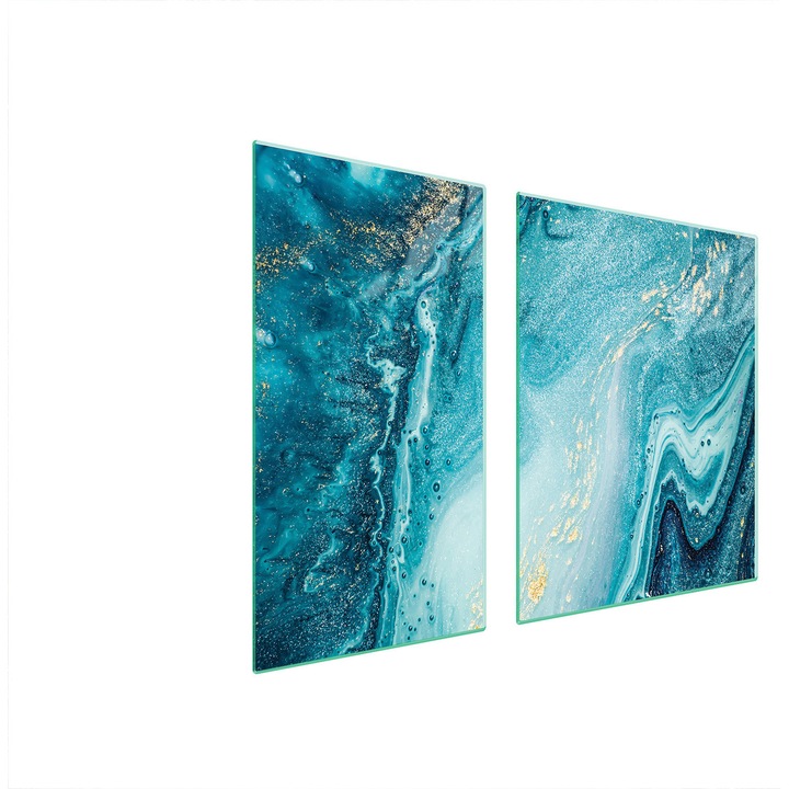 TMK ArtDeko üveg tűzhelyvédő lap, 30x60x52 cm, márvány design, multifunkcionális