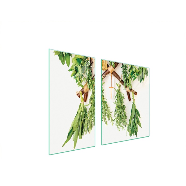 Üveg tűzhelyvédő lap 30x60x52 cm, TMK ArtDeko, modern design, könnyen tisztítható, fehér/zöld