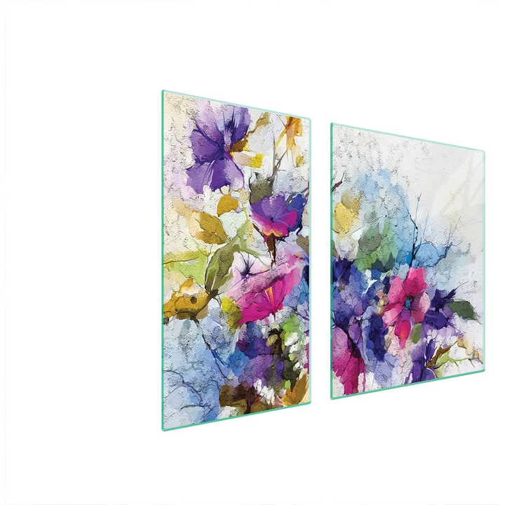 TMK ArtDeko üveg tűzhelyvédő lap, 30x60x52 cm, virágmintás, többfunkciós