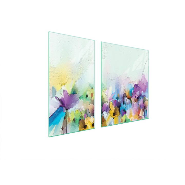 Üveg tűzhelyvédő lap 30x60x52 cm, TMK ArtDeko, virágmintás, többfunkciós
