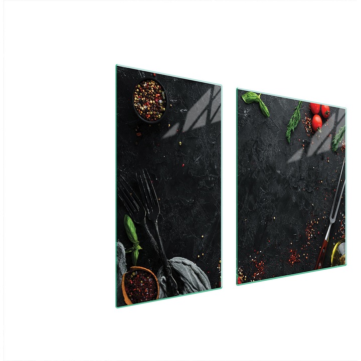 Üveg tűzhelyvédő lap 30x60x52cm, TMK ArtDeko, márvány design, szettben.