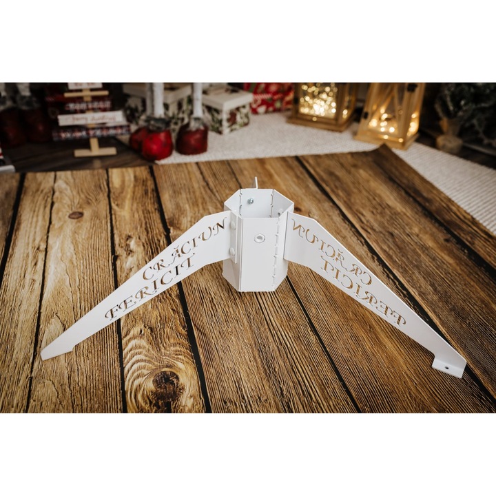 Метална стойка за елха, STEEL, шестоъгълна, бяла, 20 см, за стволове до 100 мм