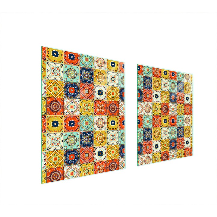 TMK ArtDeko üveg tűzhelyvédő lap, 40x45x52 cm, mozaik design, multifunkcionális