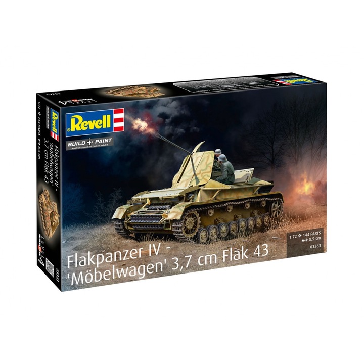 Macheta de asamblare, Revell, Flakpanzer IV „Möbelwagen” tanc Flak 43 de 3,7 cm, 144 de piese