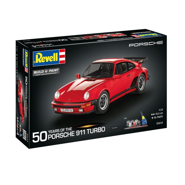Macheta de asamblat, Revell, Set cadou masina 50 de ani Porsche 911 Turbo, 86 piese