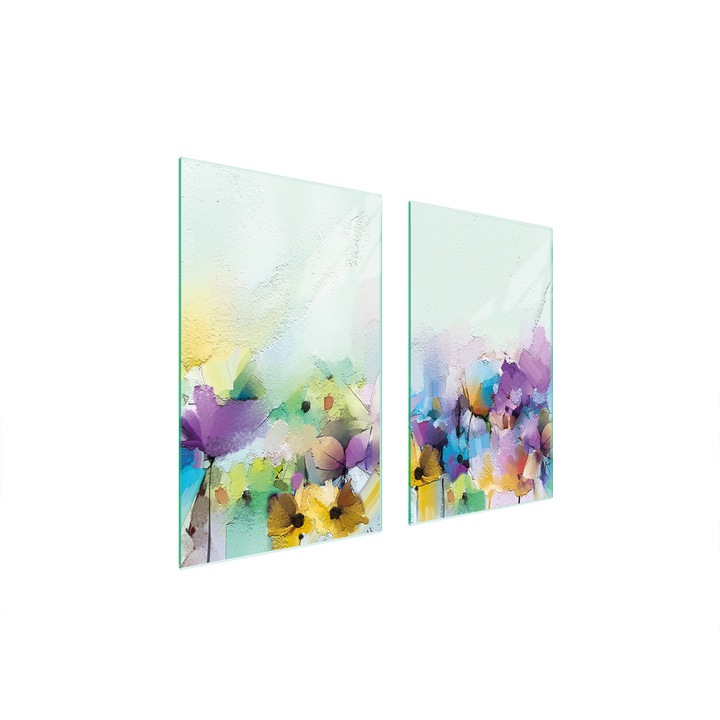 Placa de protectie din sticla pentru aragaz TMK ArtDeko, 40x35x52cm, design floral