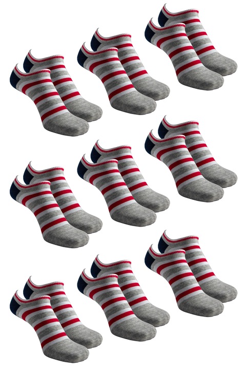 Set 9 perechi de sosete scurte sub glezna cu dungi din bumbac pieptanat, Overall, Talpici Scurti, Gri deschis melange